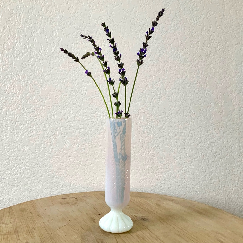 Spiral Optic Opalescent Blown Glass Vase, Antique